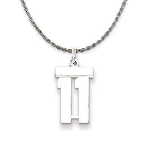 Sterling Silver Athletic Lg Polished Number 11 Necklace - 18 Inch